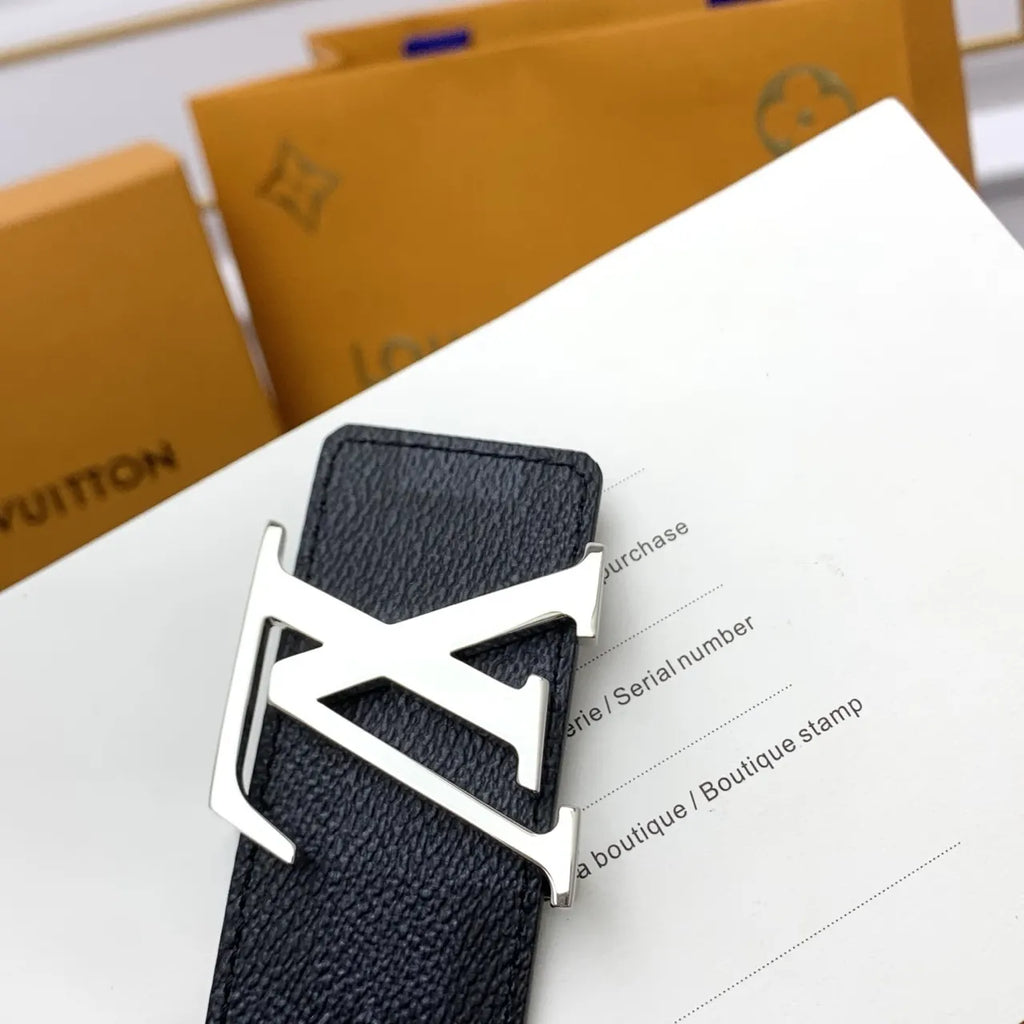 silver Louis Vuitton Graphite Damier Belt - Hình 7