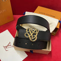 gold Louis Vuitton Black Leather Belt