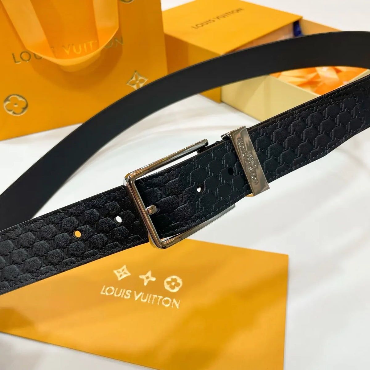 black Louis Vuitton Embossed Belt - Hình 2
