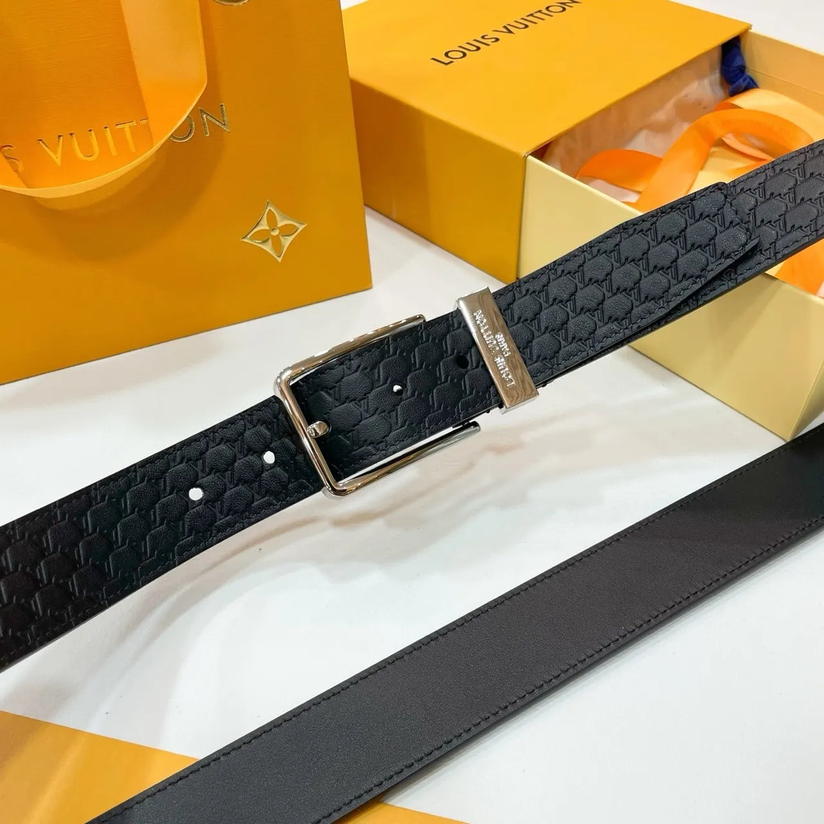 black Louis Vuitton Embossed Belt - Hình 3