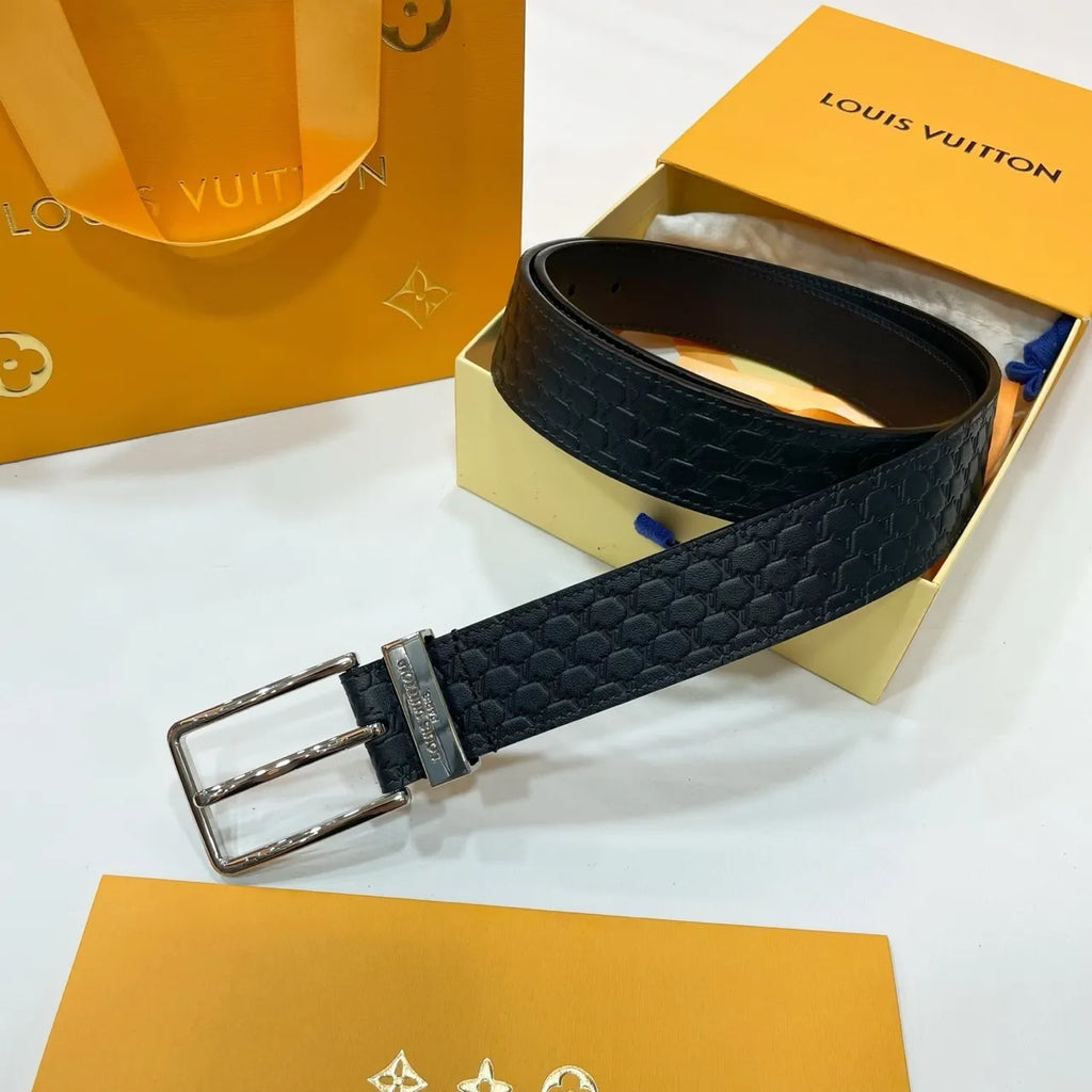 black Louis Vuitton Embossed Belt - Hình 5