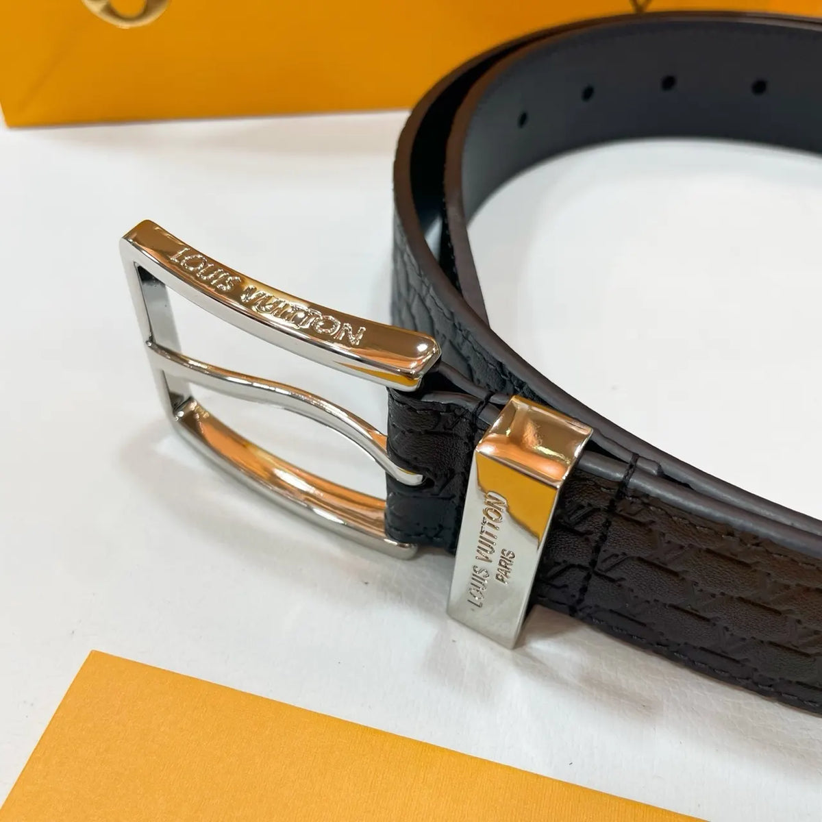 black Louis Vuitton Embossed Belt - Hình 6