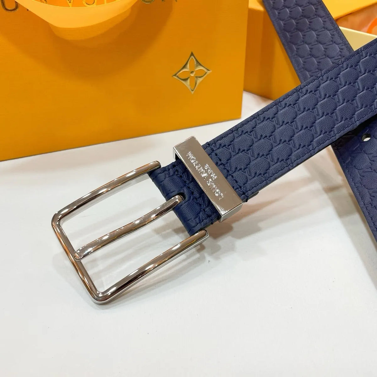 embossed Louis Vuitton Navy Belt