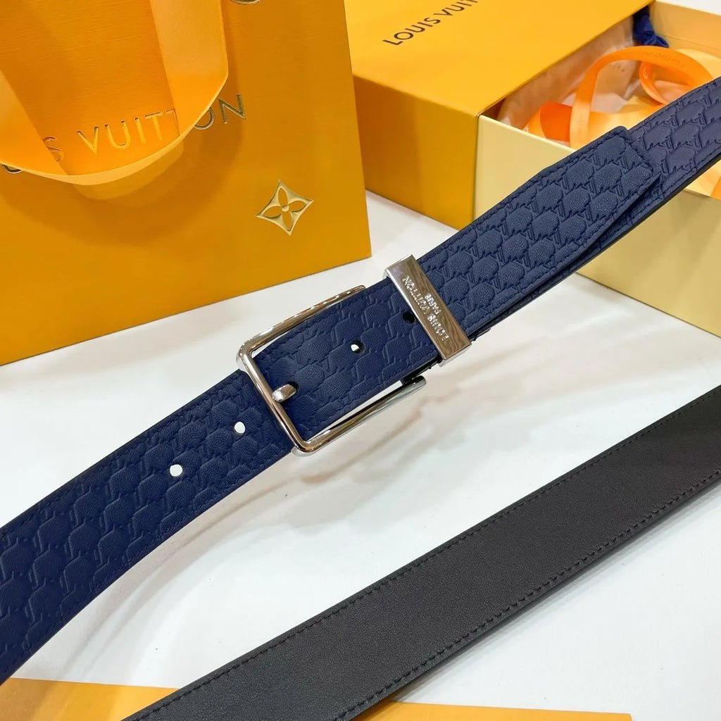 embossed Louis Vuitton Navy Belt - Hình 3