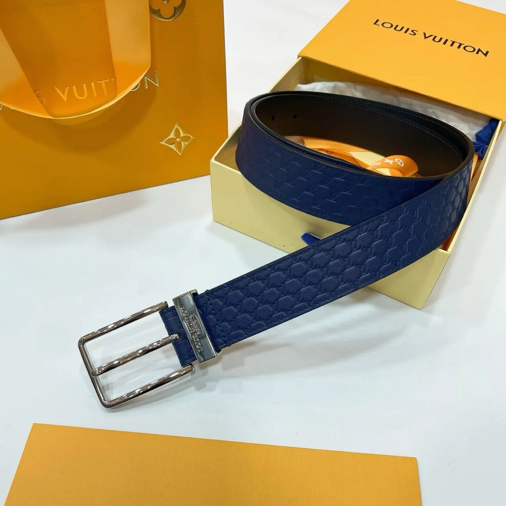 embossed Louis Vuitton Navy Belt - Hình 5