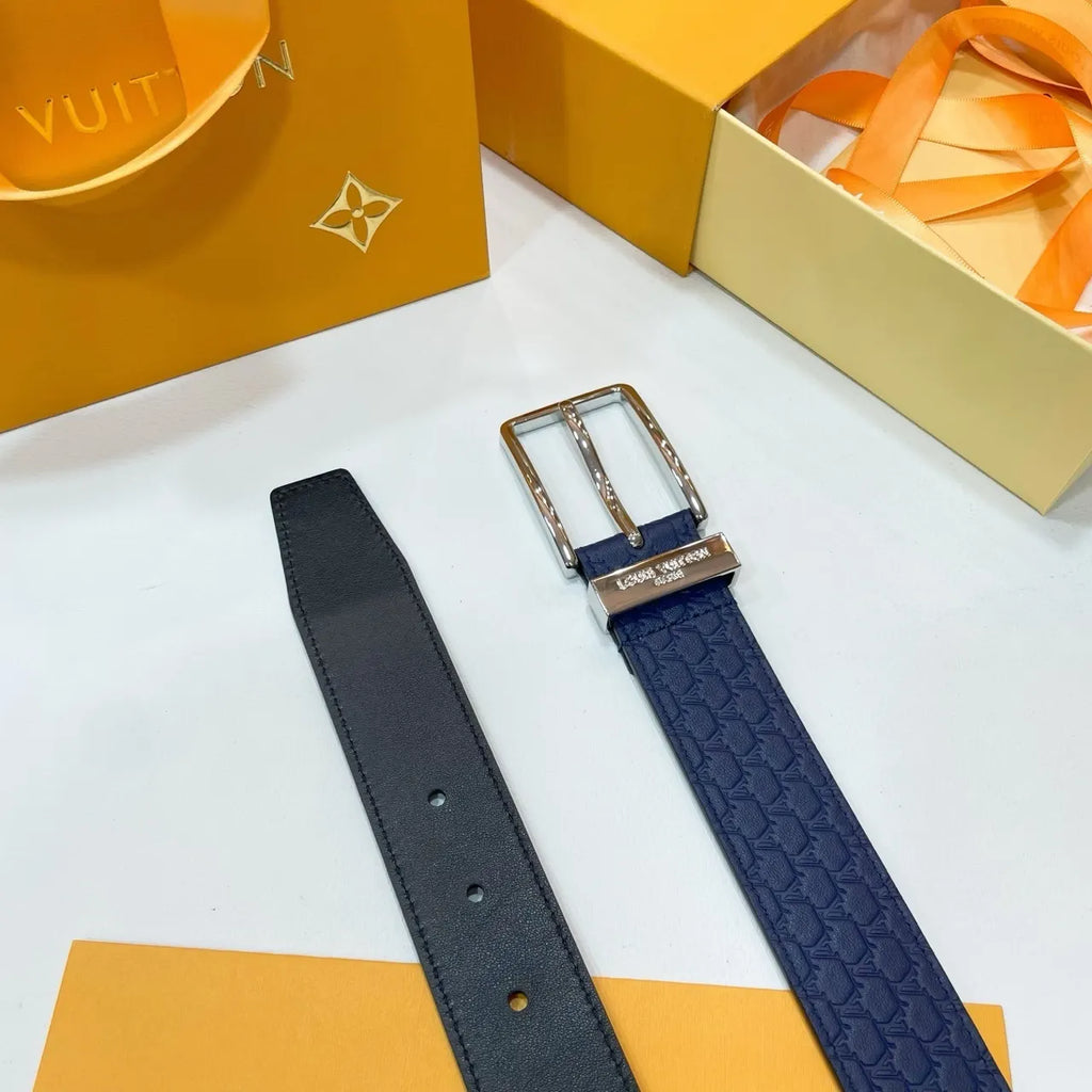 embossed Louis Vuitton Navy Belt - Hình 7