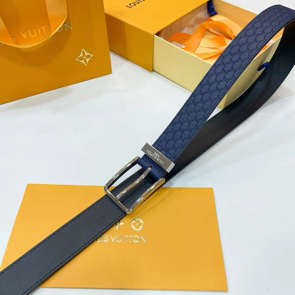 embossed Louis Vuitton Navy Belt - Hình 8