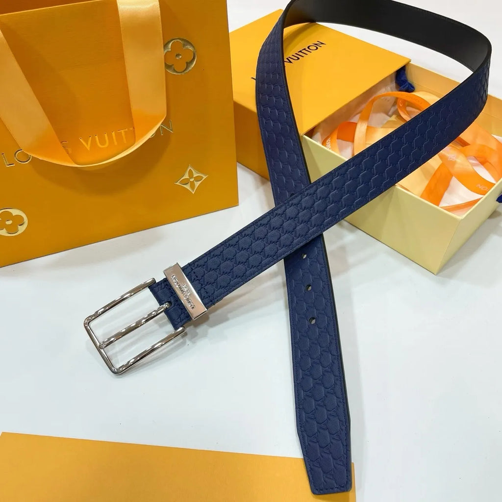 embossed Louis Vuitton Navy Belt - Hình 9