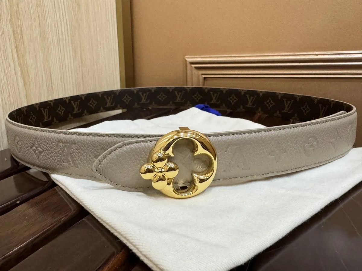 Louis Vuitton Gray Leather Clover Belt
