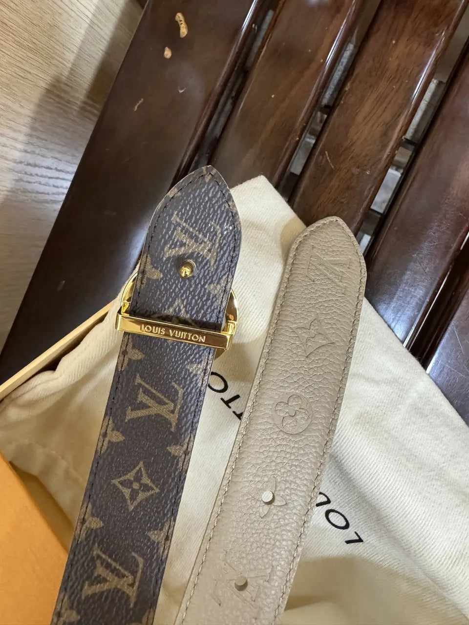 Louis Vuitton Gray Leather Clover Belt - Hình 6