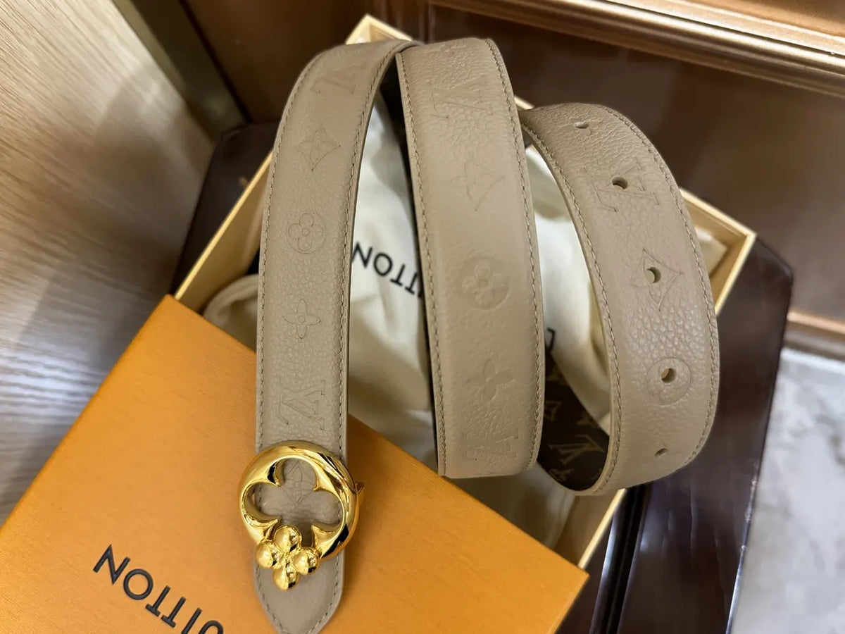 Louis Vuitton Gray Leather Clover Belt - Hình 8