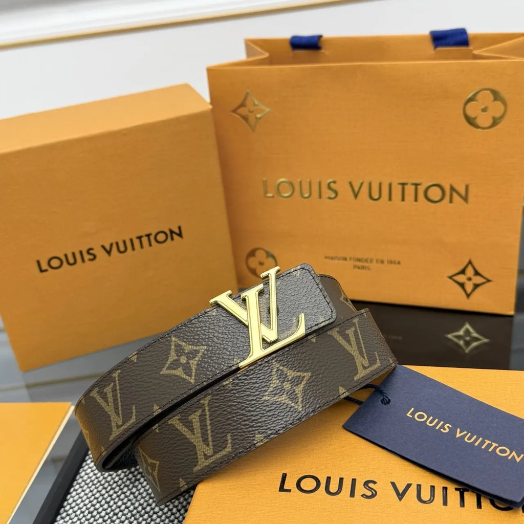 gold Louis Vuitton Monogram Brown Belt