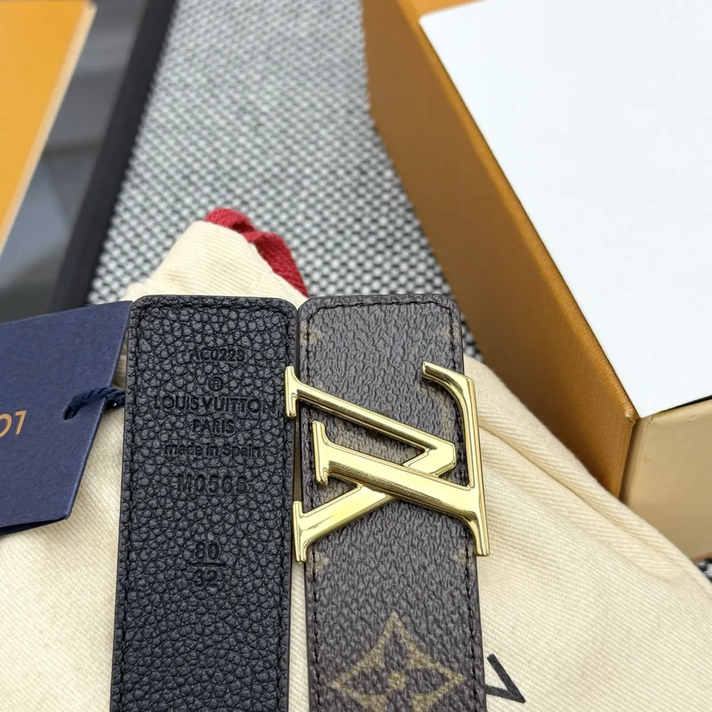gold Louis Vuitton Monogram Brown Belt - Hình 5