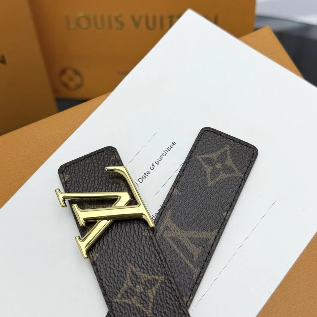 gold Louis Vuitton Monogram Brown Belt - Hình 6