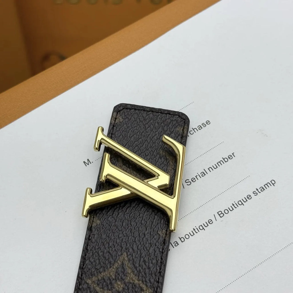 gold Louis Vuitton Monogram Brown Belt - Hình 7
