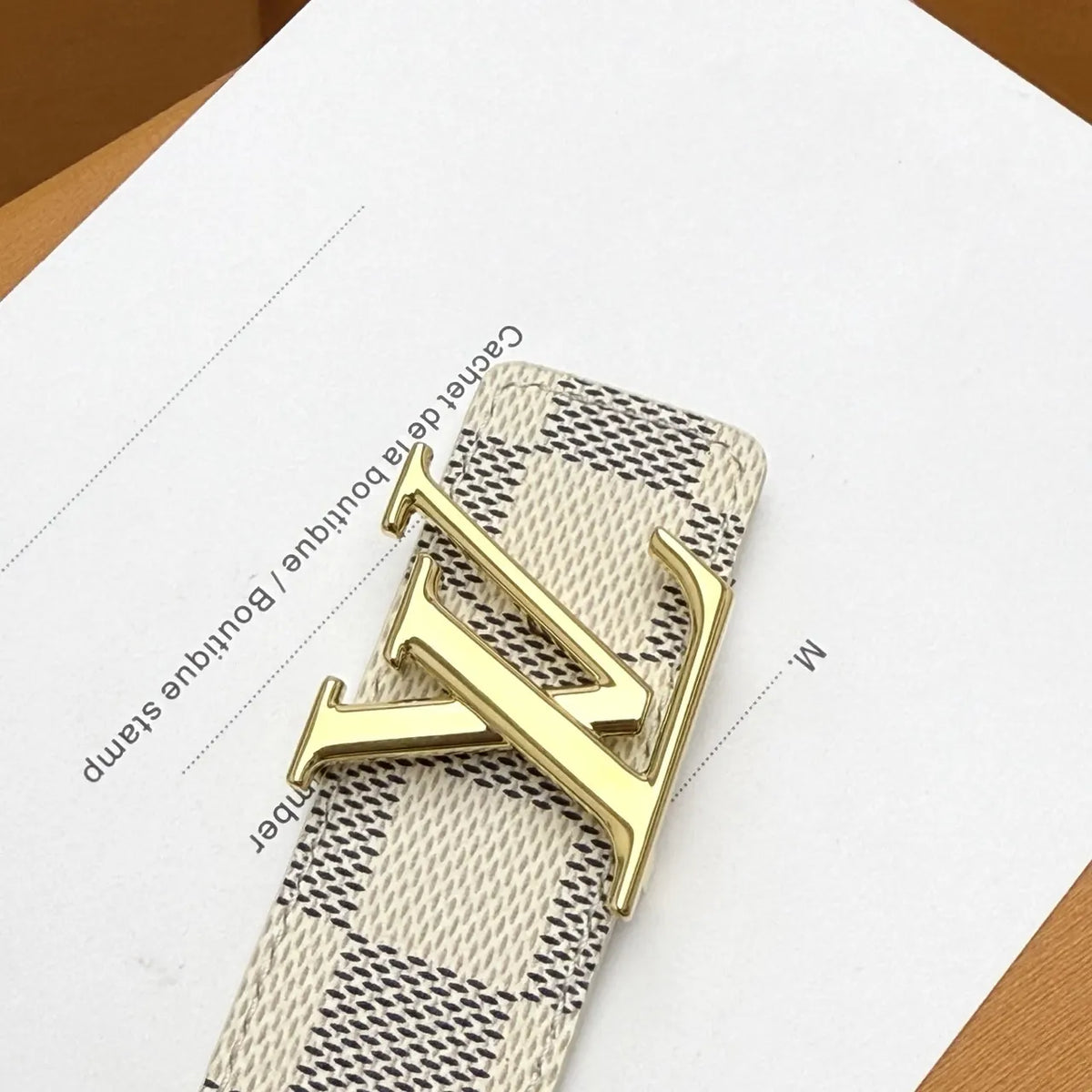 gold Louis Vuitton Damier Azur Belt - Hình 3