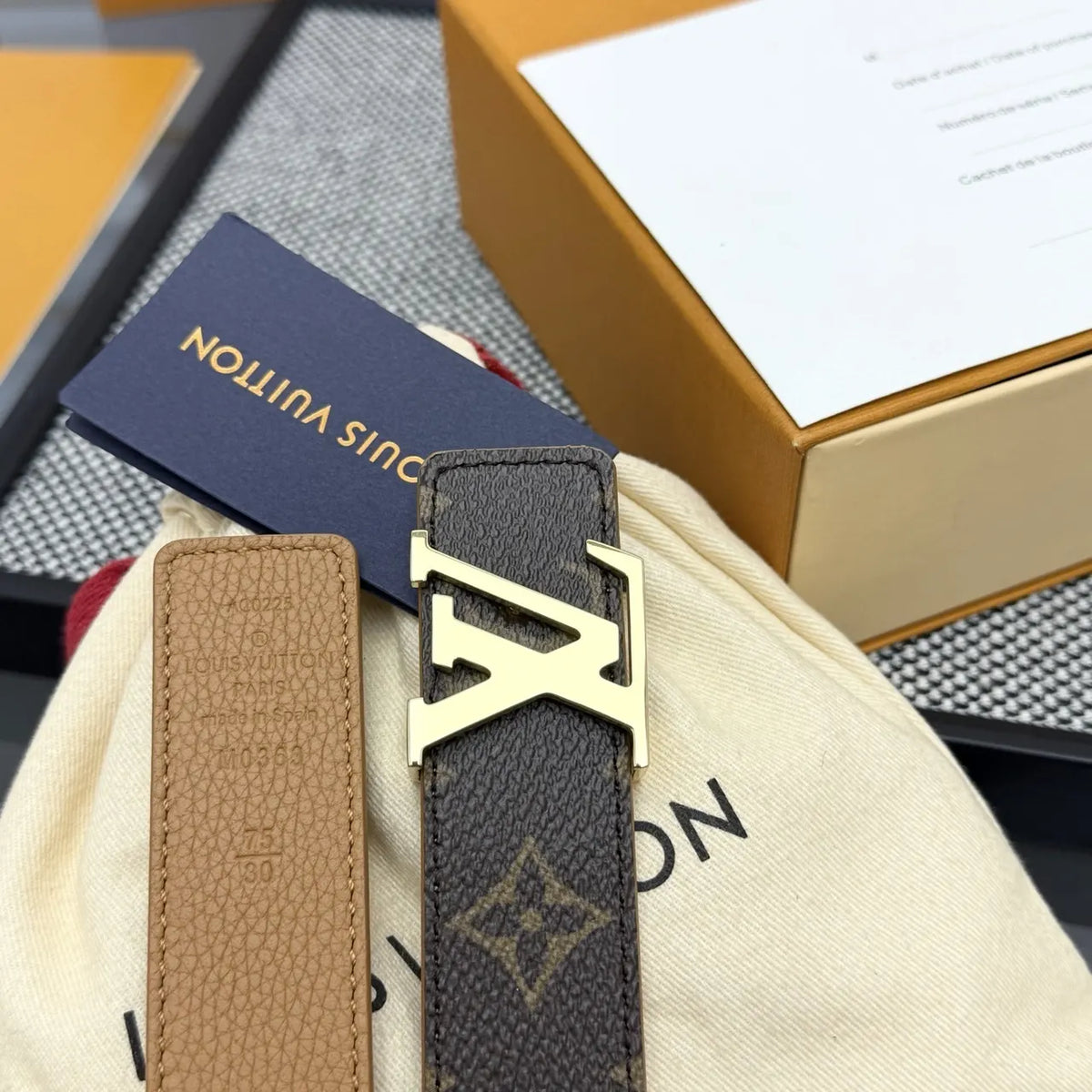 monogram Louis Vuitton Brown Leather Belt - Hình 5