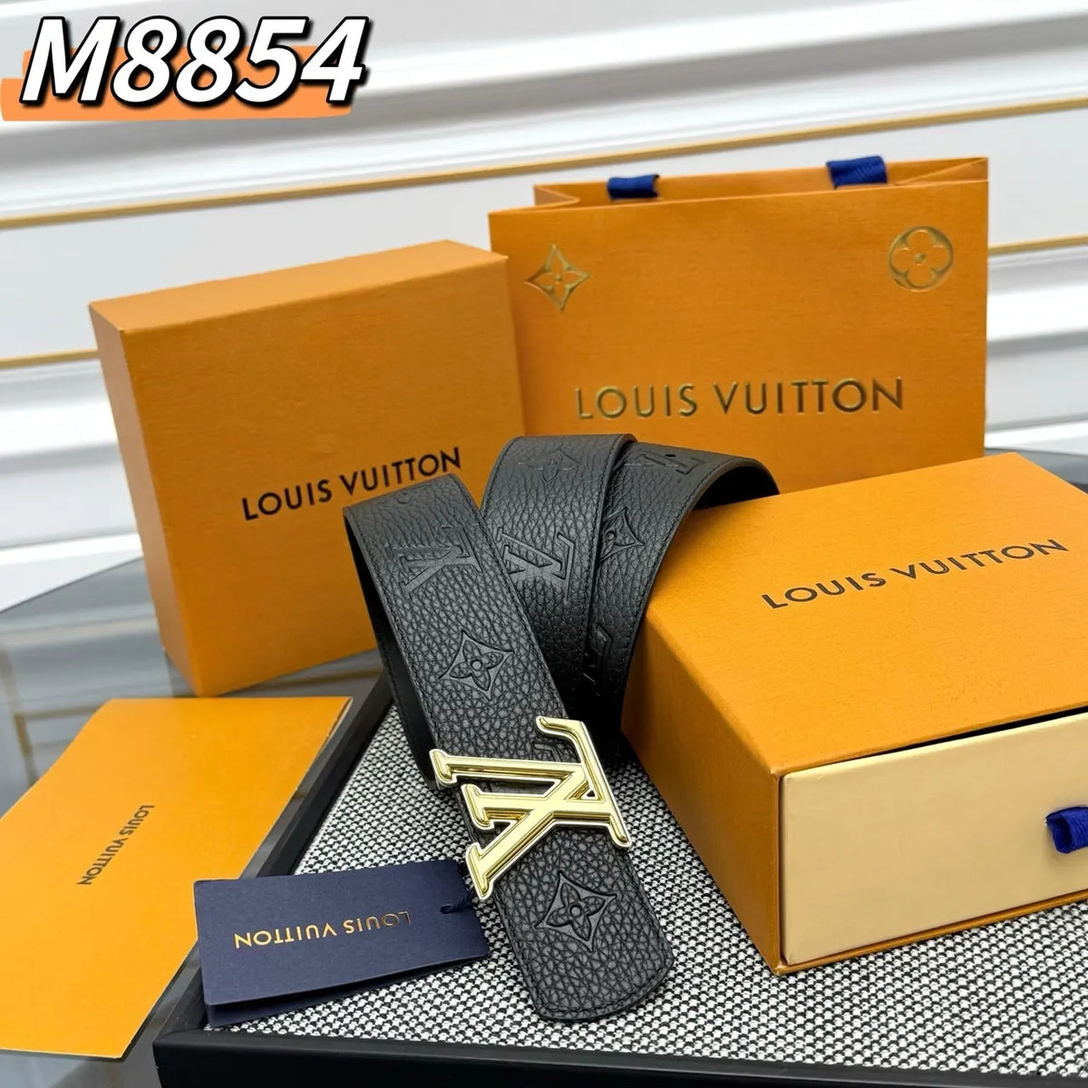 Louis Vuitton Black Embossed Leather Belt - Hình 2