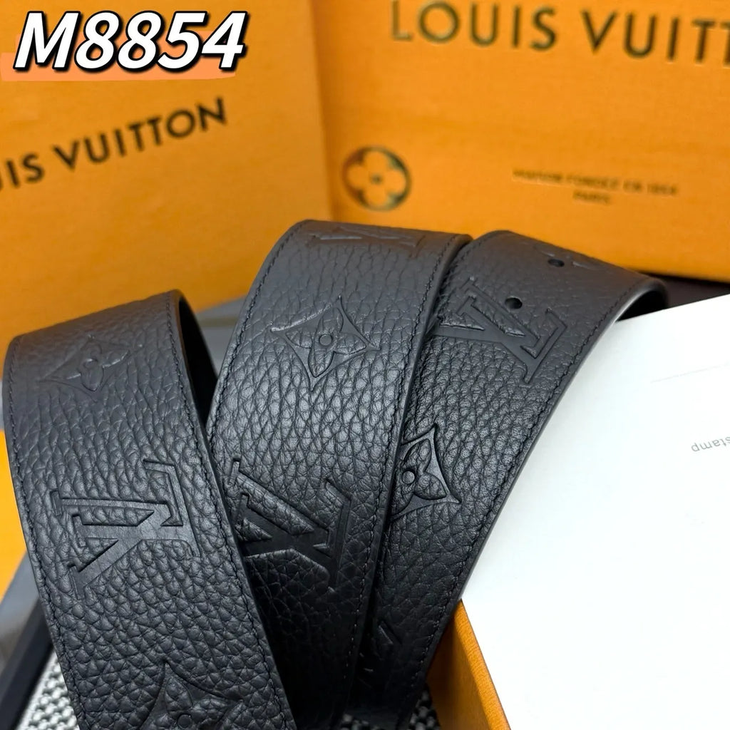 Louis Vuitton Black Embossed Leather Belt - Hình 3