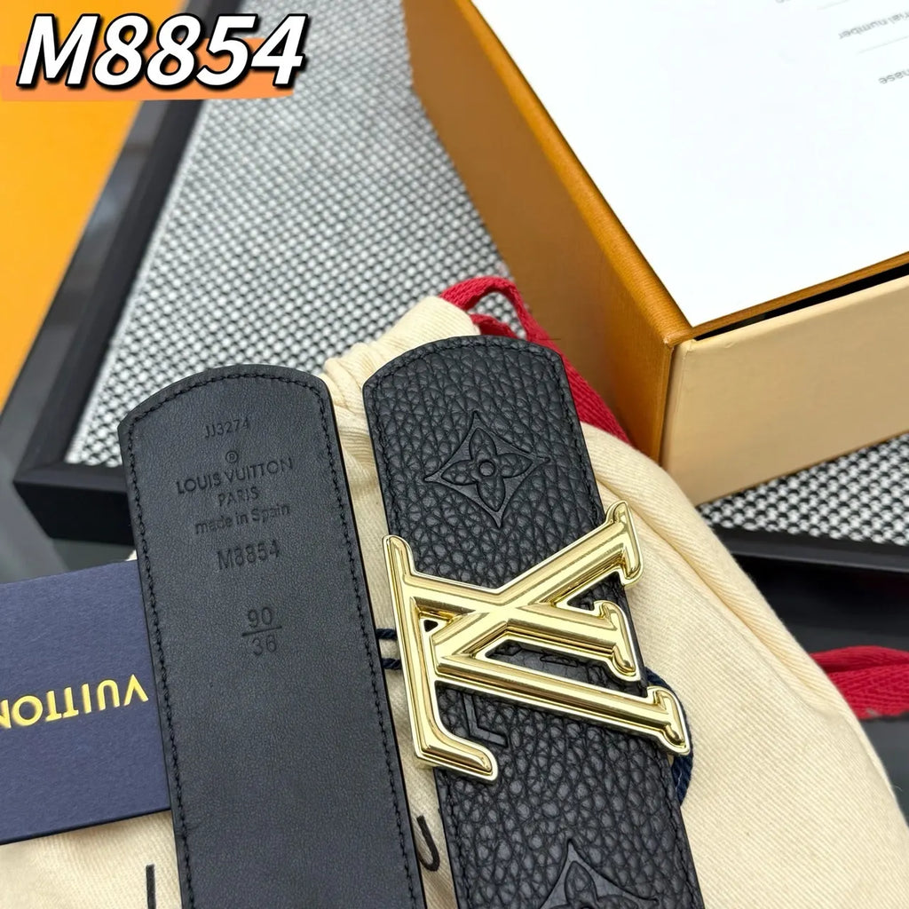 Louis Vuitton Black Embossed Leather Belt - Hình 5