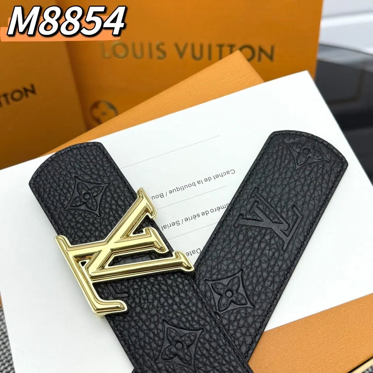 Louis Vuitton Black Embossed Leather Belt - Hình 6