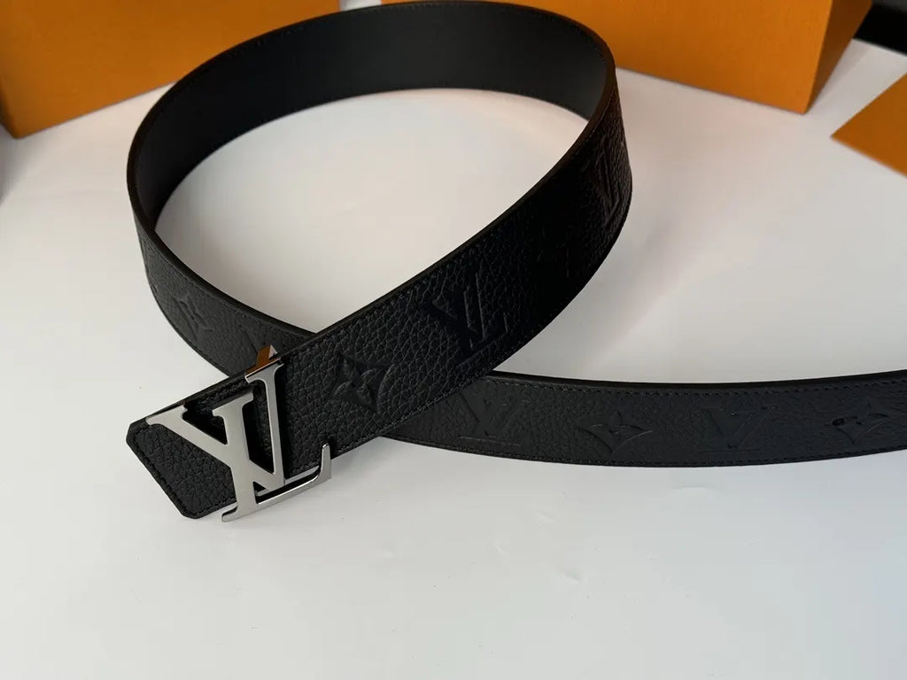 Louis Vuitton Black Embossed Leather Belt - Hình 2