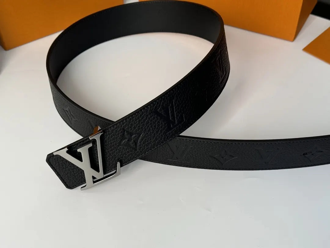Louis Vuitton Black Embossed Leather Belt - Hình 2
