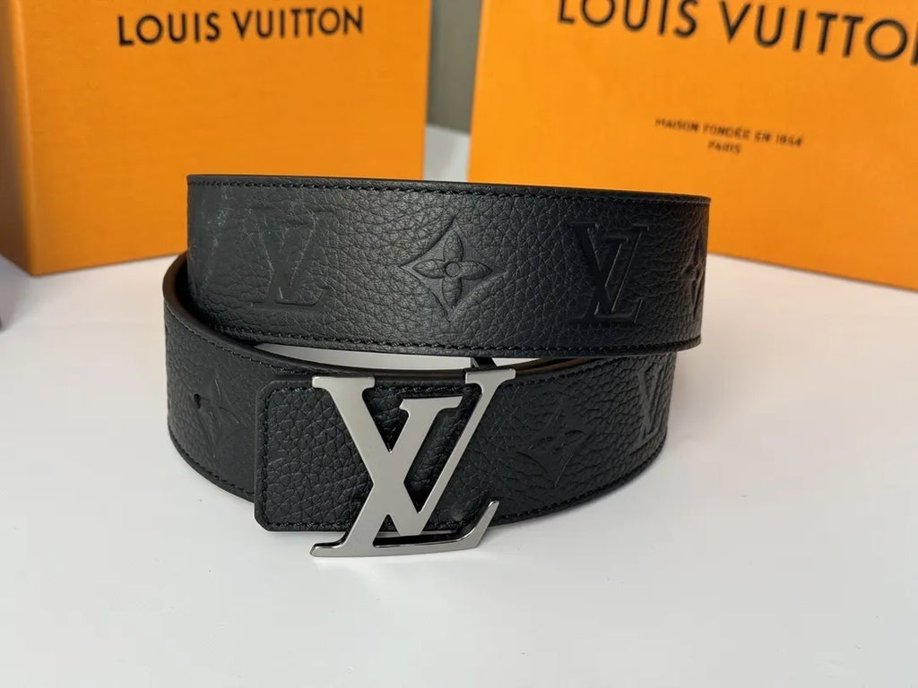 Louis Vuitton Black Embossed Leather Belt - Hình 3