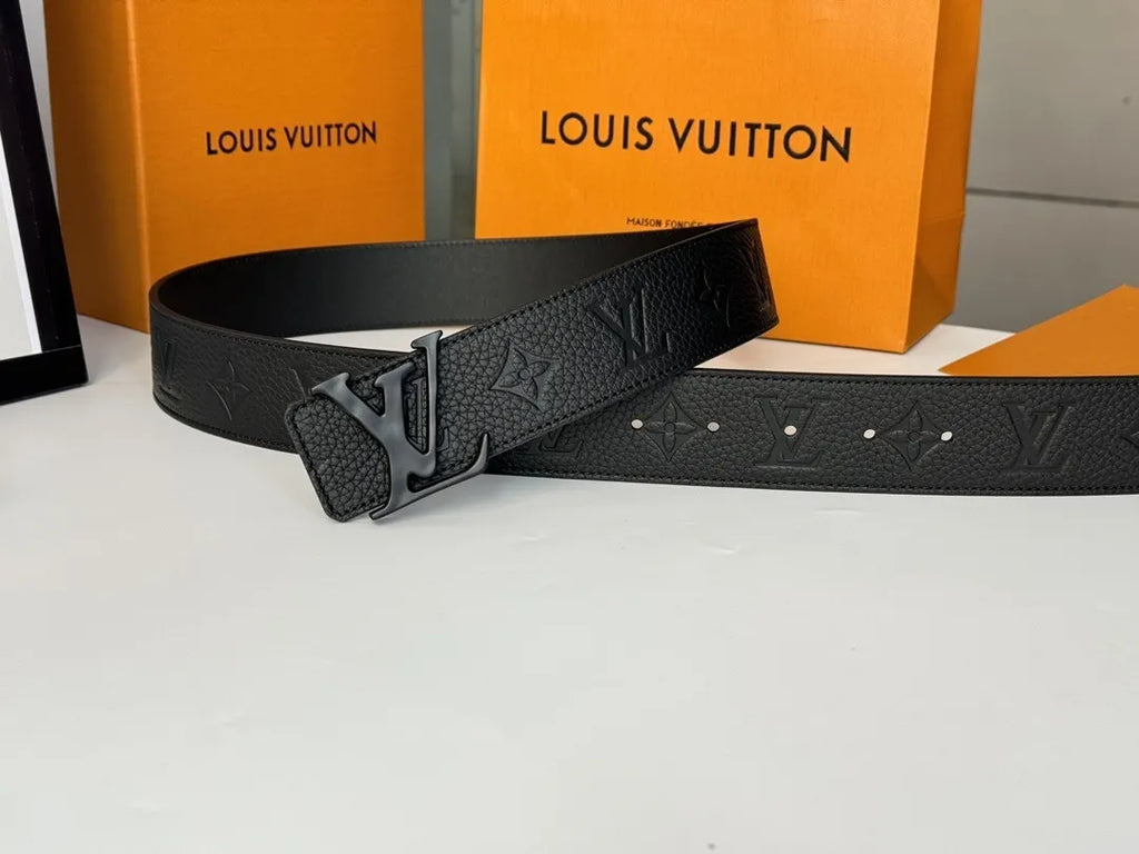 LV Embossed Black Leather Belt - Hình 2