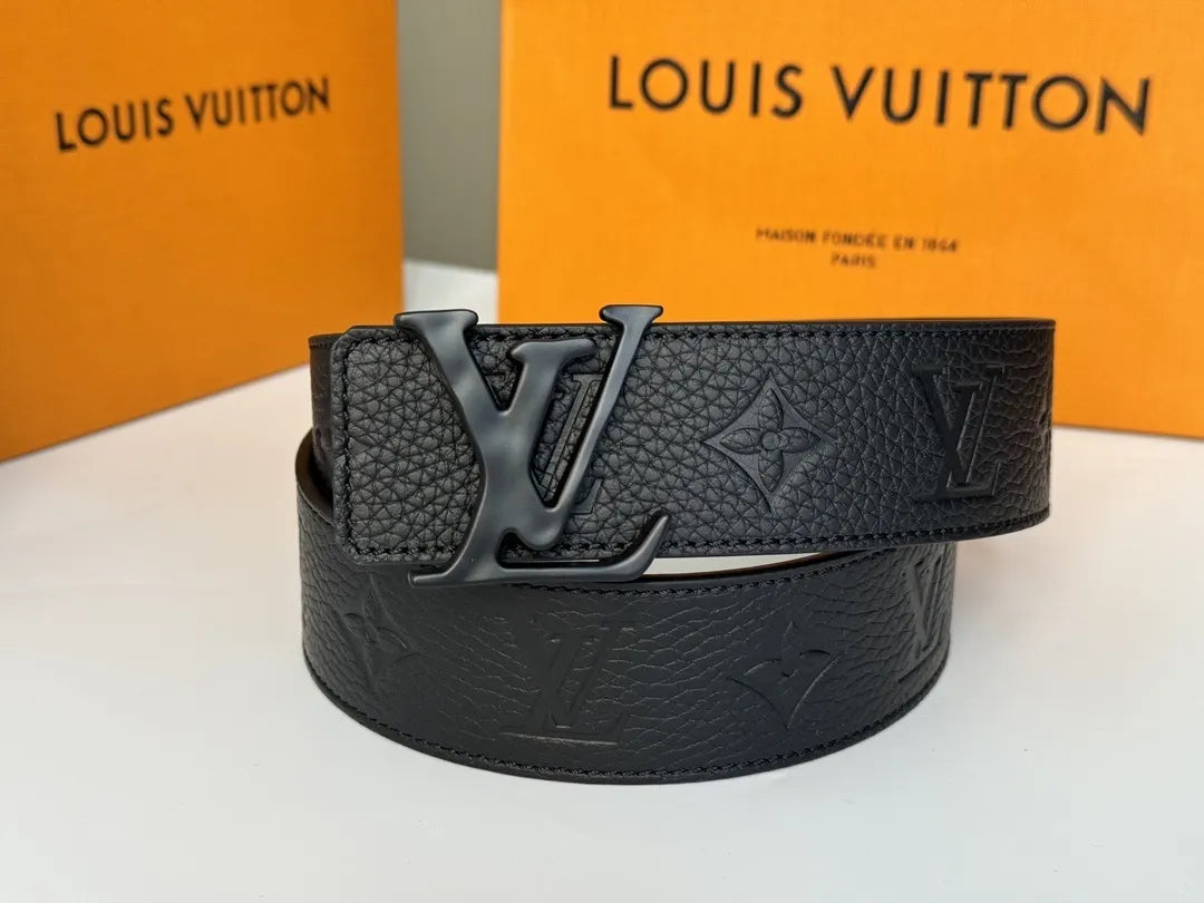 LV Embossed Black Leather Belt - Hình 3