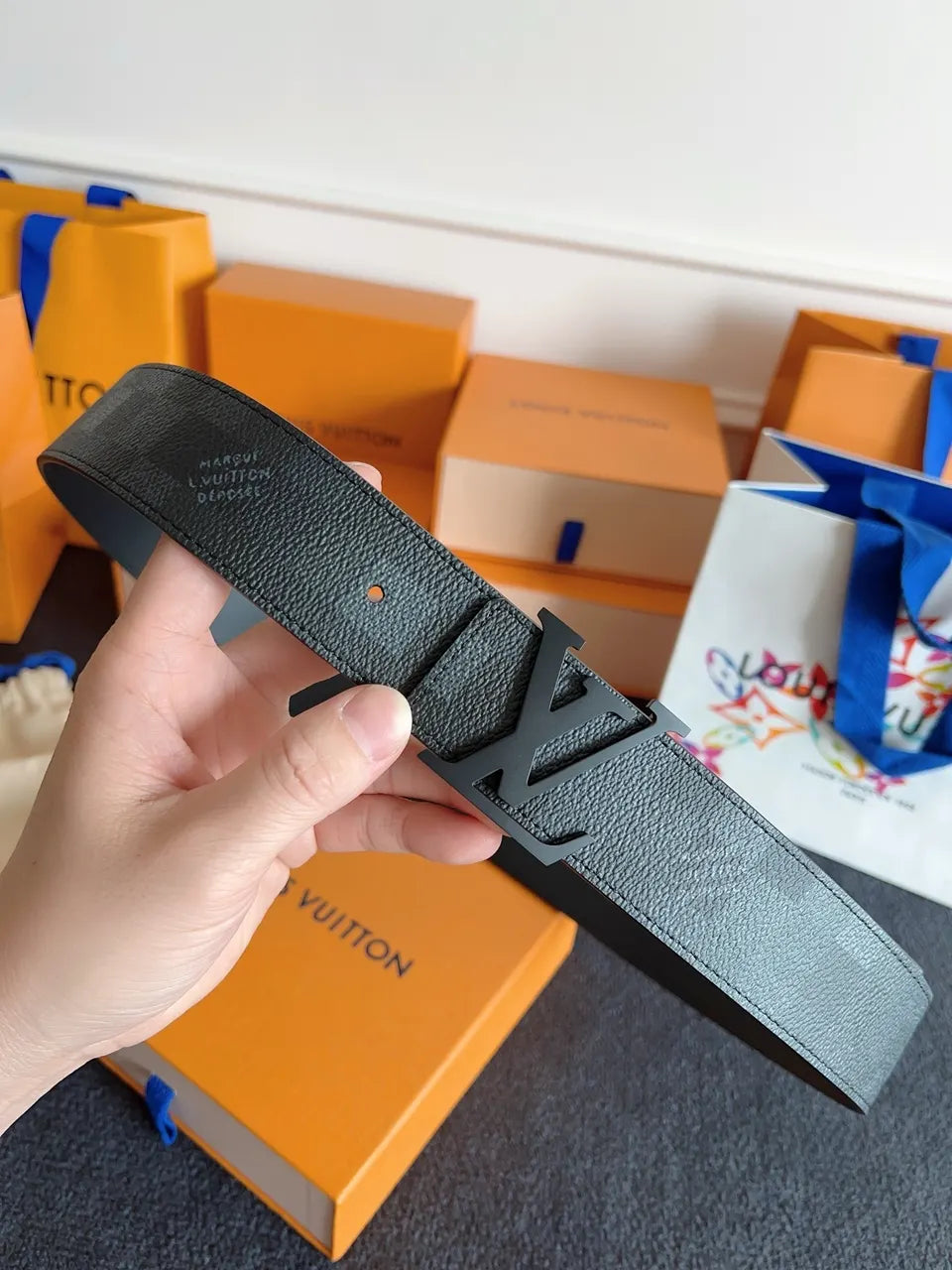 Louis Vuitton Black Damier Graphite Belt - Hình 2