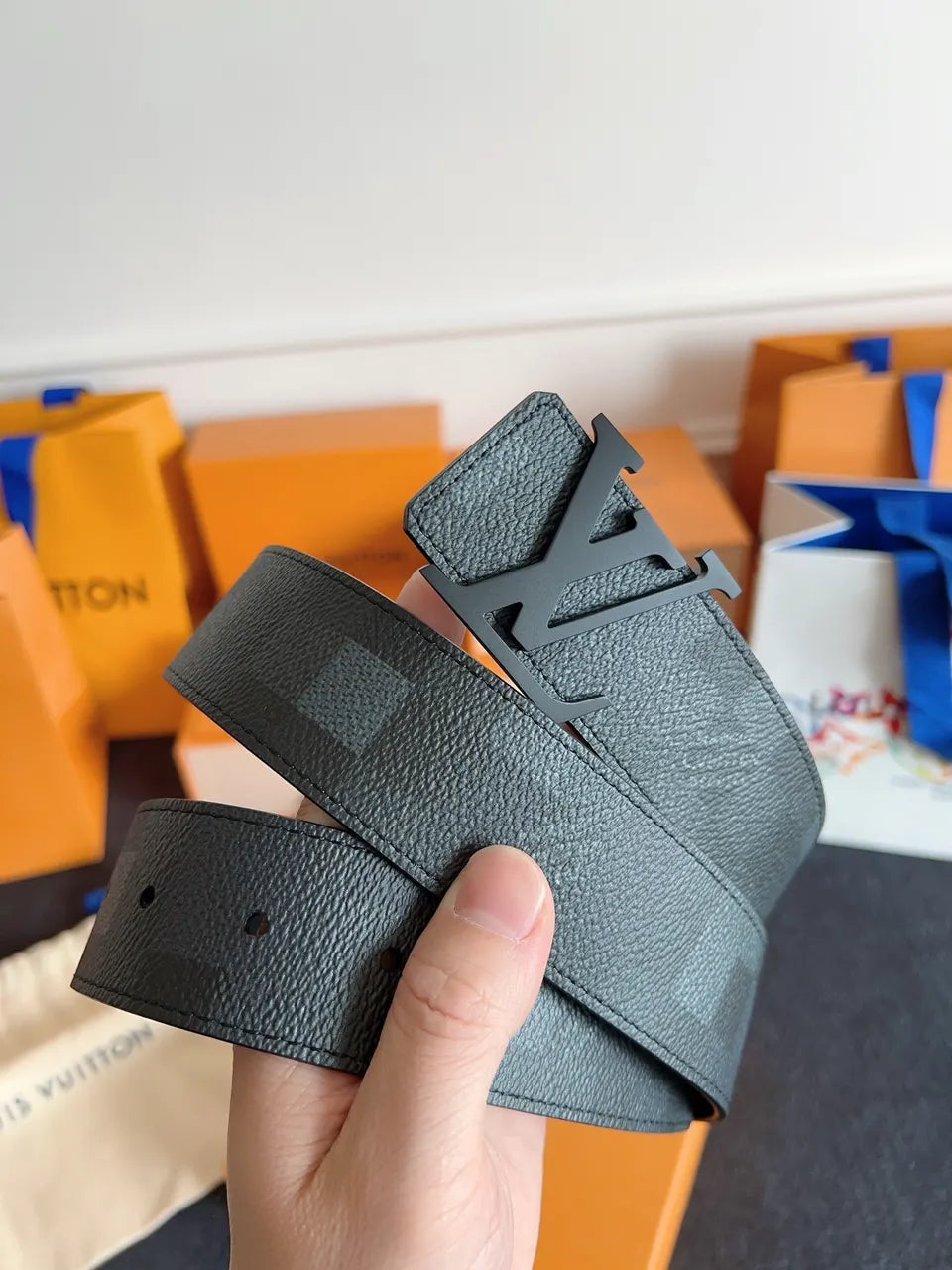 Louis Vuitton Black Damier Graphite Belt - Hình 3