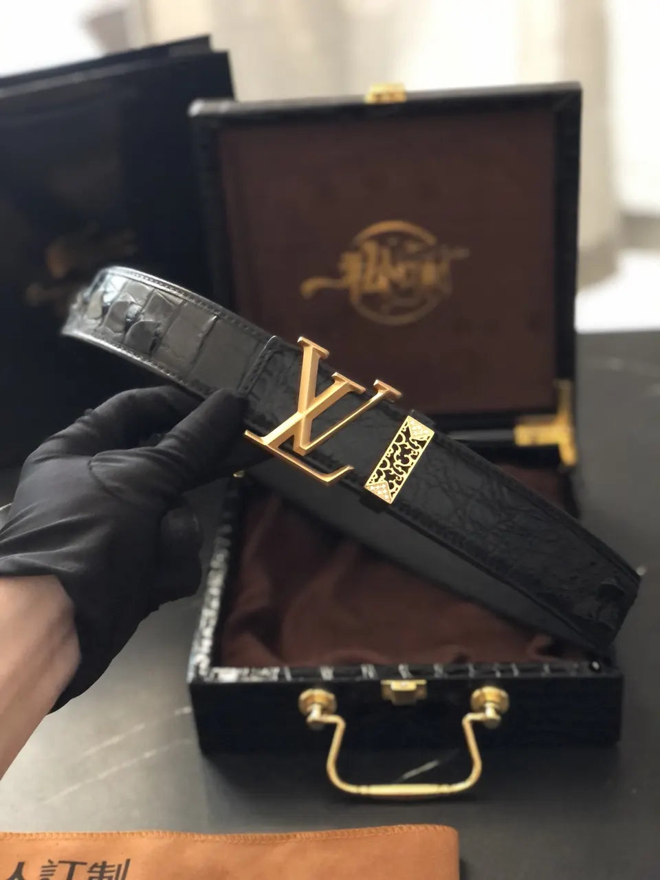 Black Crocodile Belt Gold Buckle