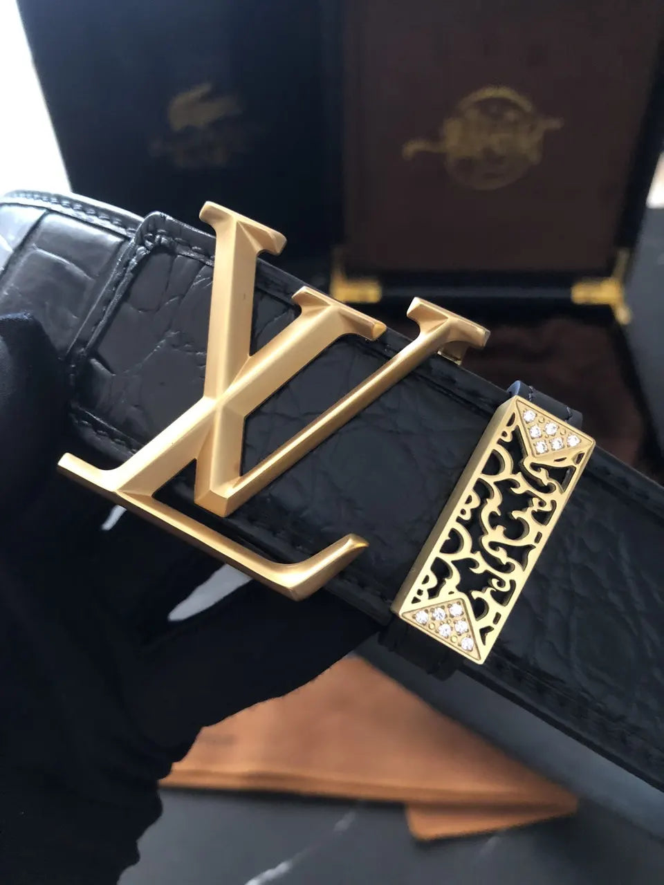 Black Crocodile Belt Gold Buckle - Hình 2