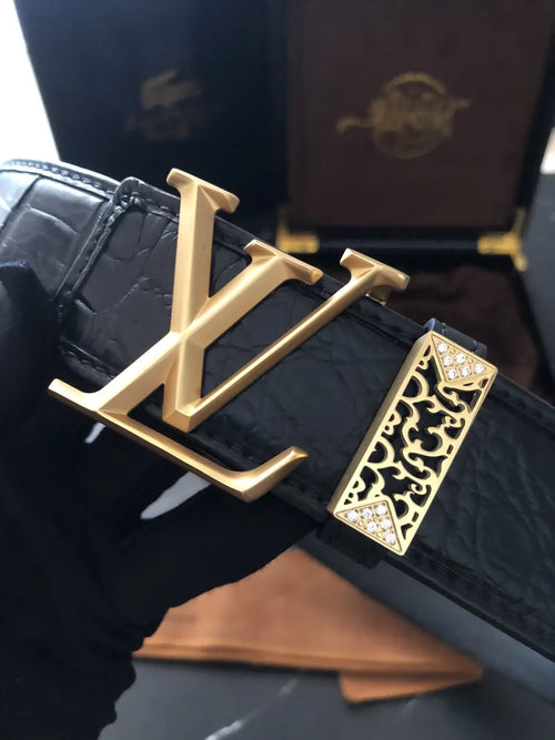 Black Crocodile Belt Gold Buckle - Hình 2