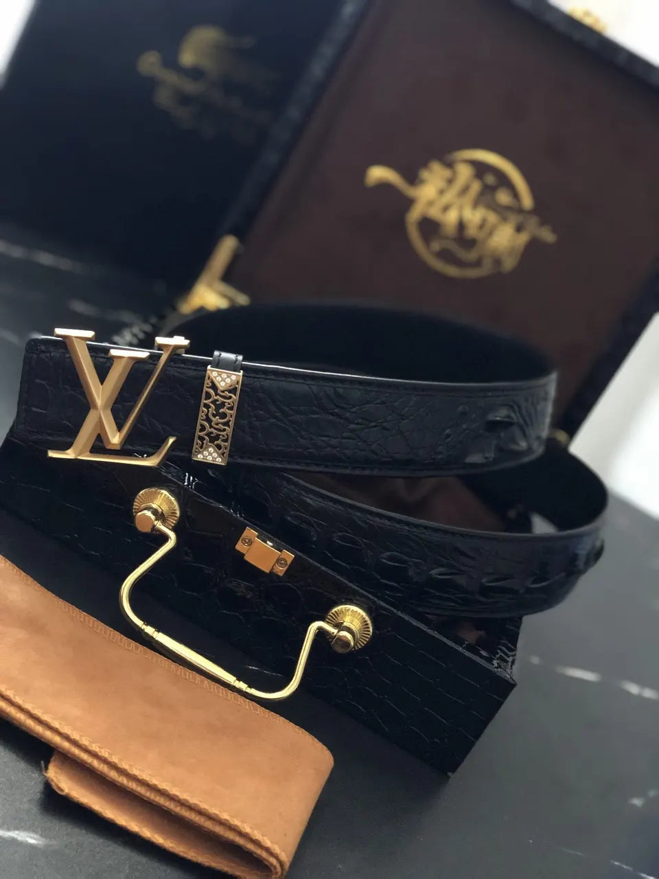 Black Crocodile Belt Gold Buckle - Hình 3