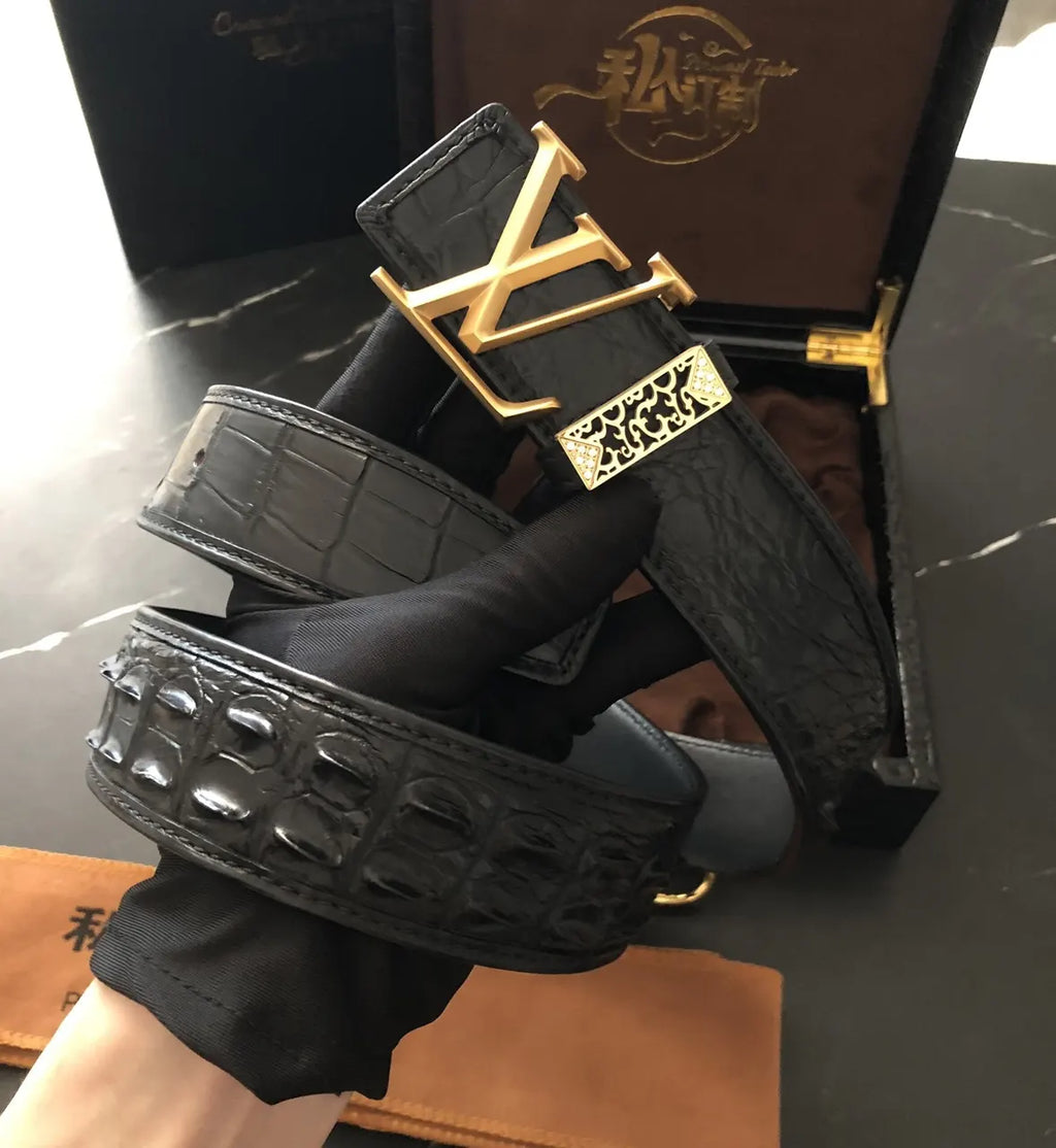 Black Crocodile Belt Gold Buckle - Hình 4