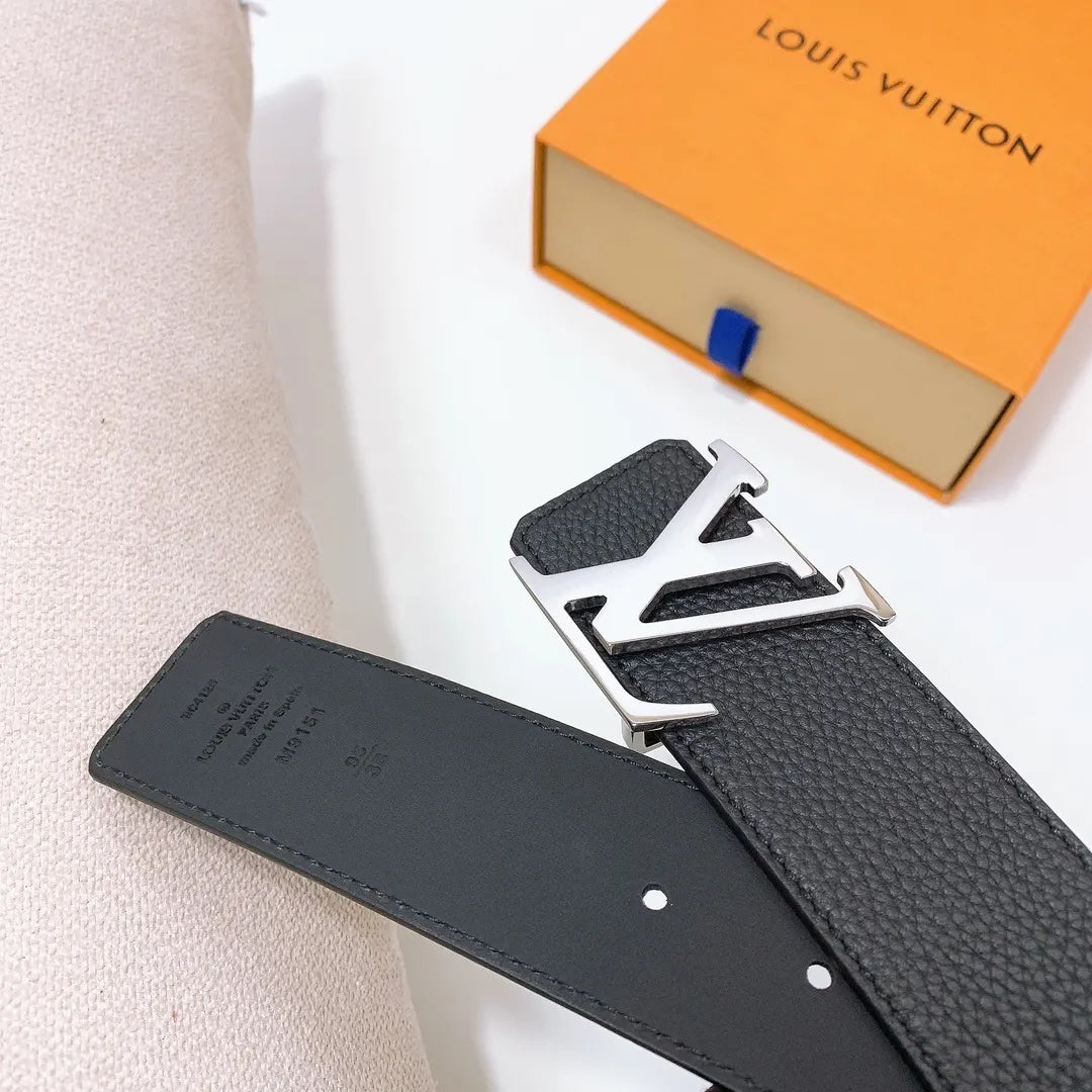 lv Louis Vuitton Black Leather Belt - Hình 2