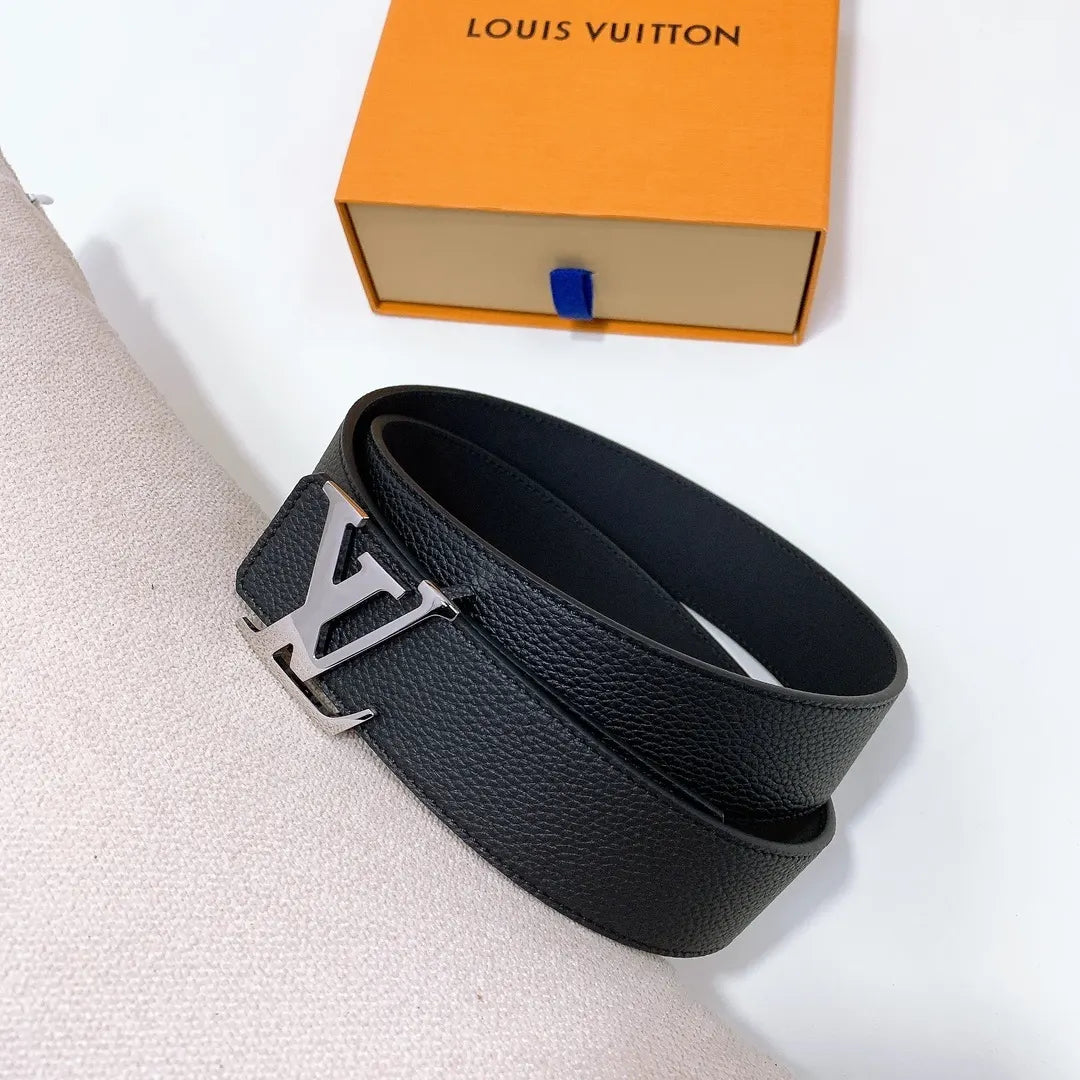 lv Louis Vuitton Black Leather Belt - Hình 3