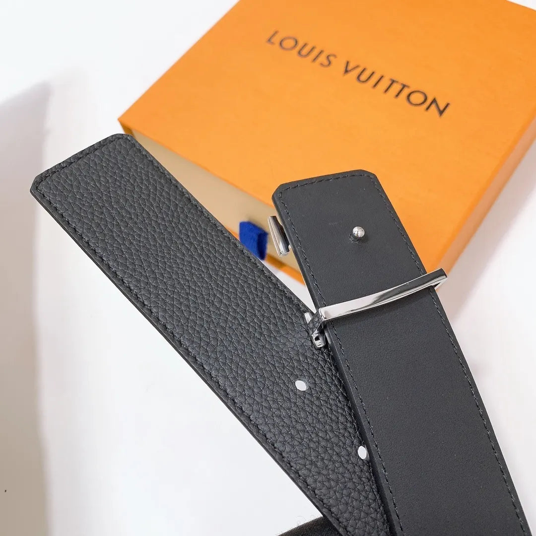 lv Louis Vuitton Black Leather Belt - Hình 4
