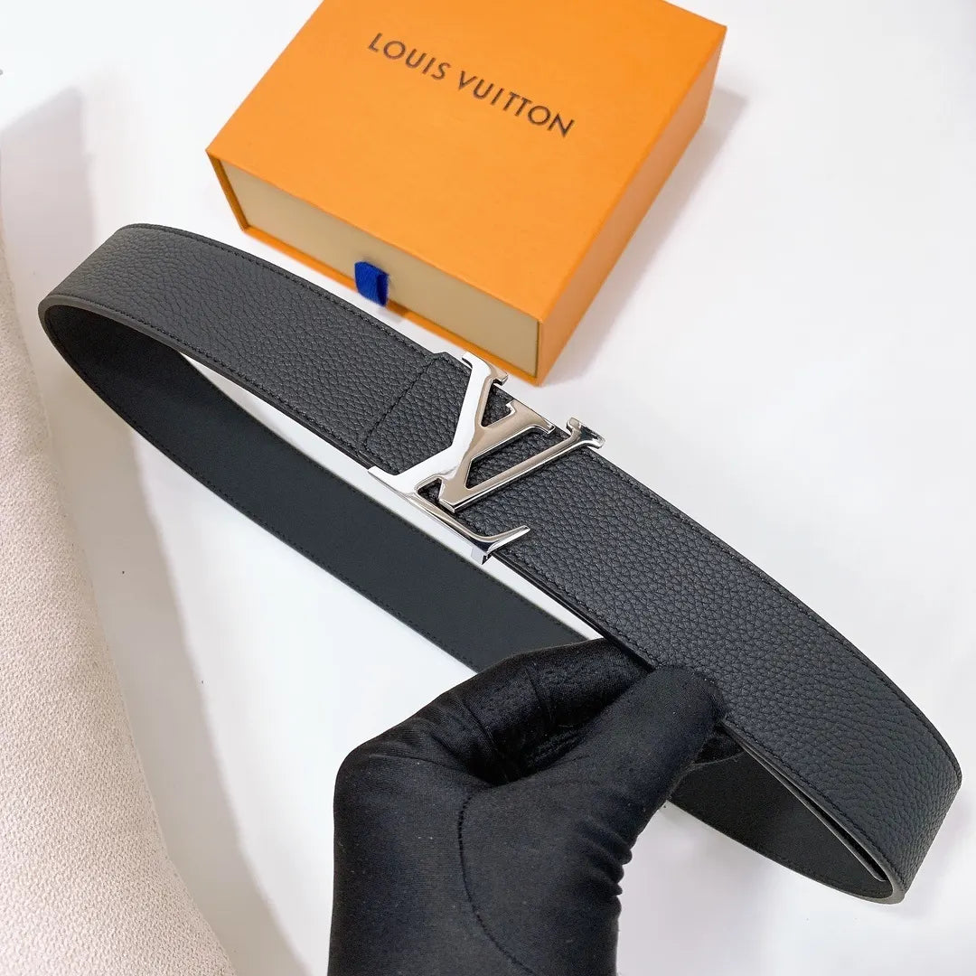lv Louis Vuitton Black Leather Belt - Hình 5
