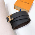 gold Louis Vuitton Black Leather Reversible Belt