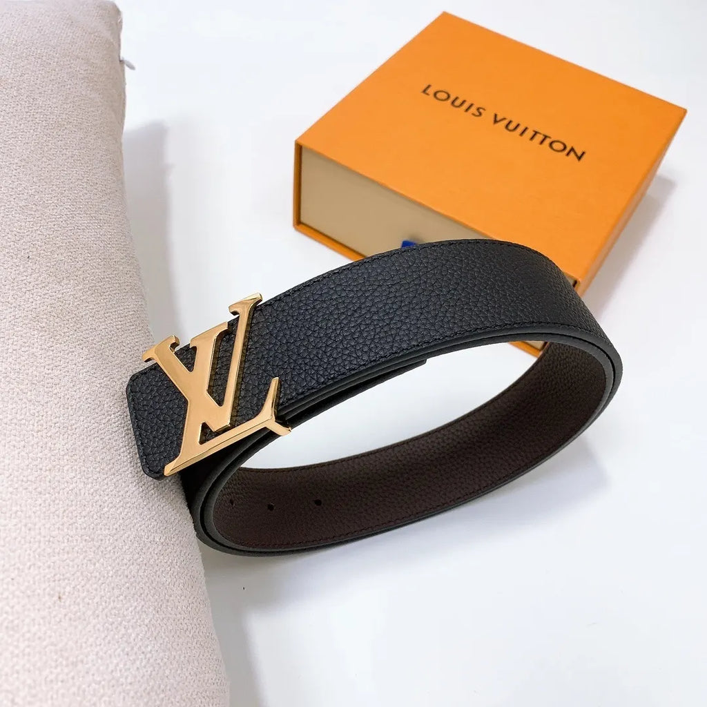 gold Louis Vuitton Black Leather Reversible Belt - Hình 3
