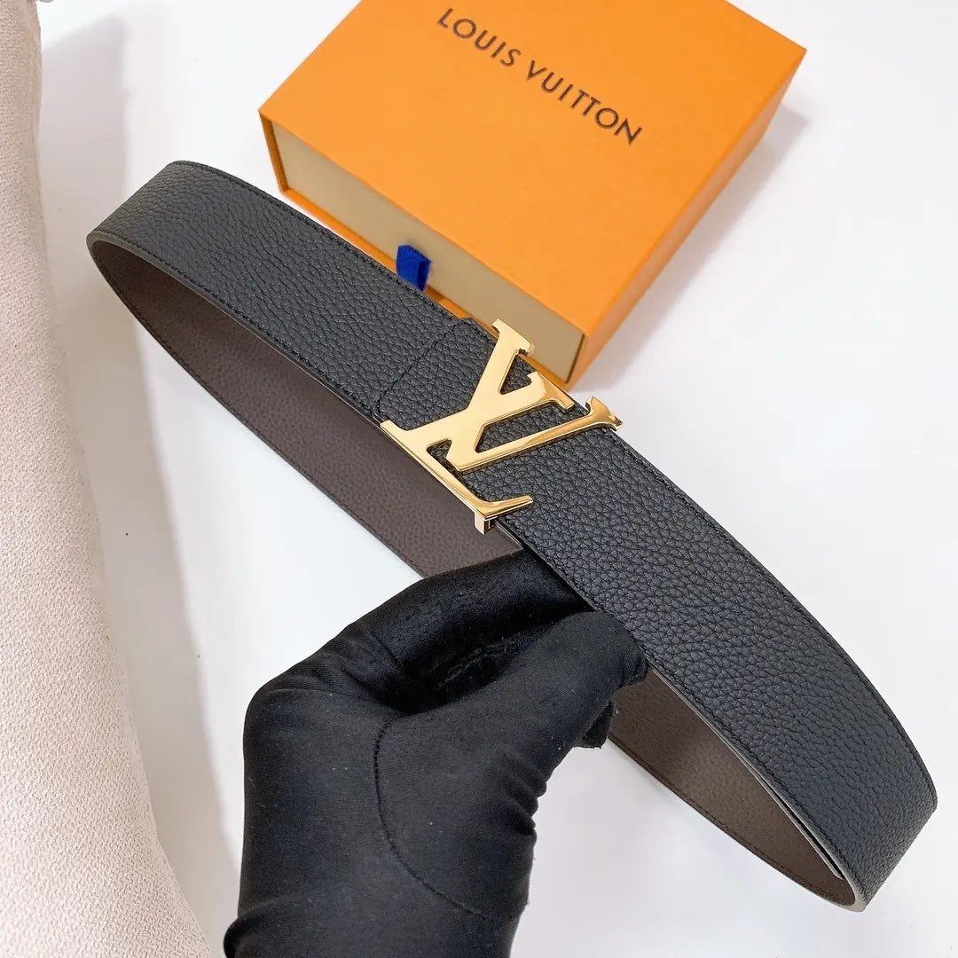 gold Louis Vuitton Black Leather Reversible Belt - Hình 5