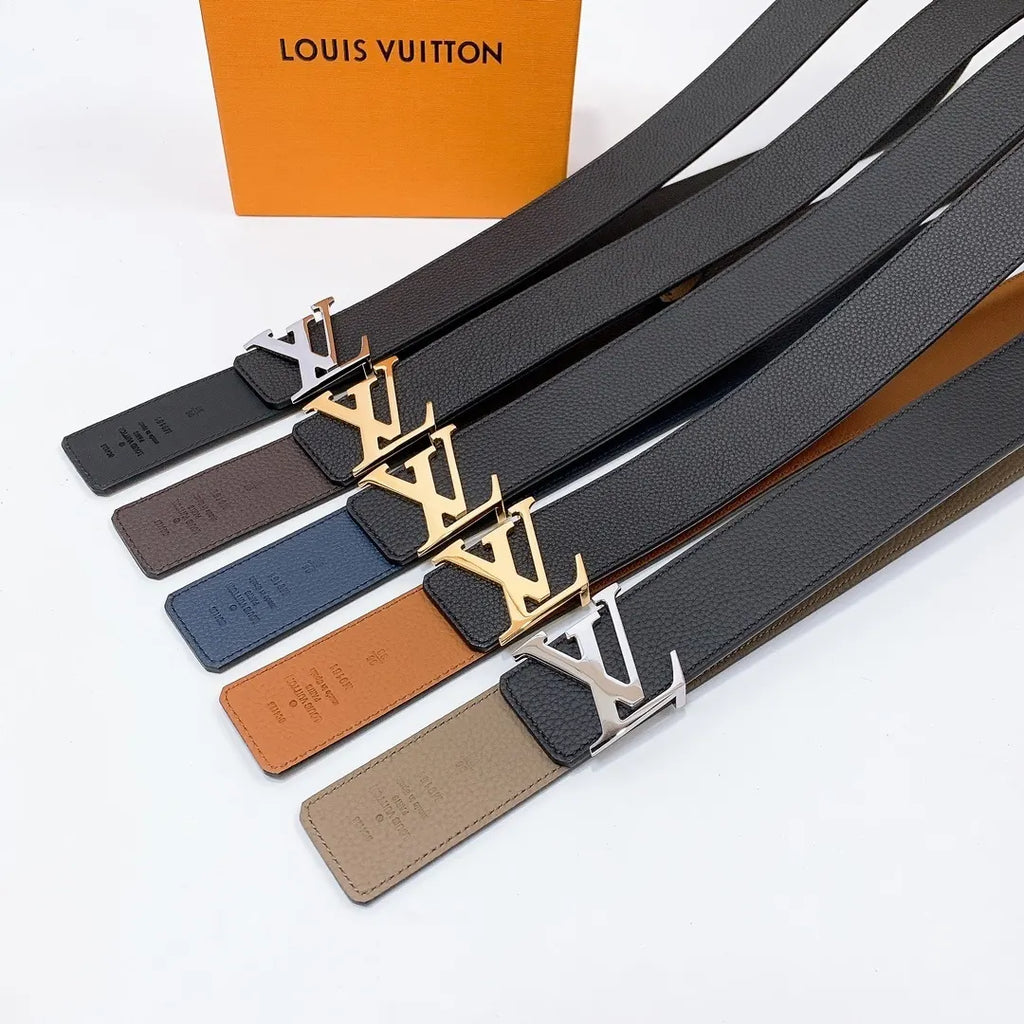 gold Louis Vuitton Black Leather Reversible Belt - Hình 6
