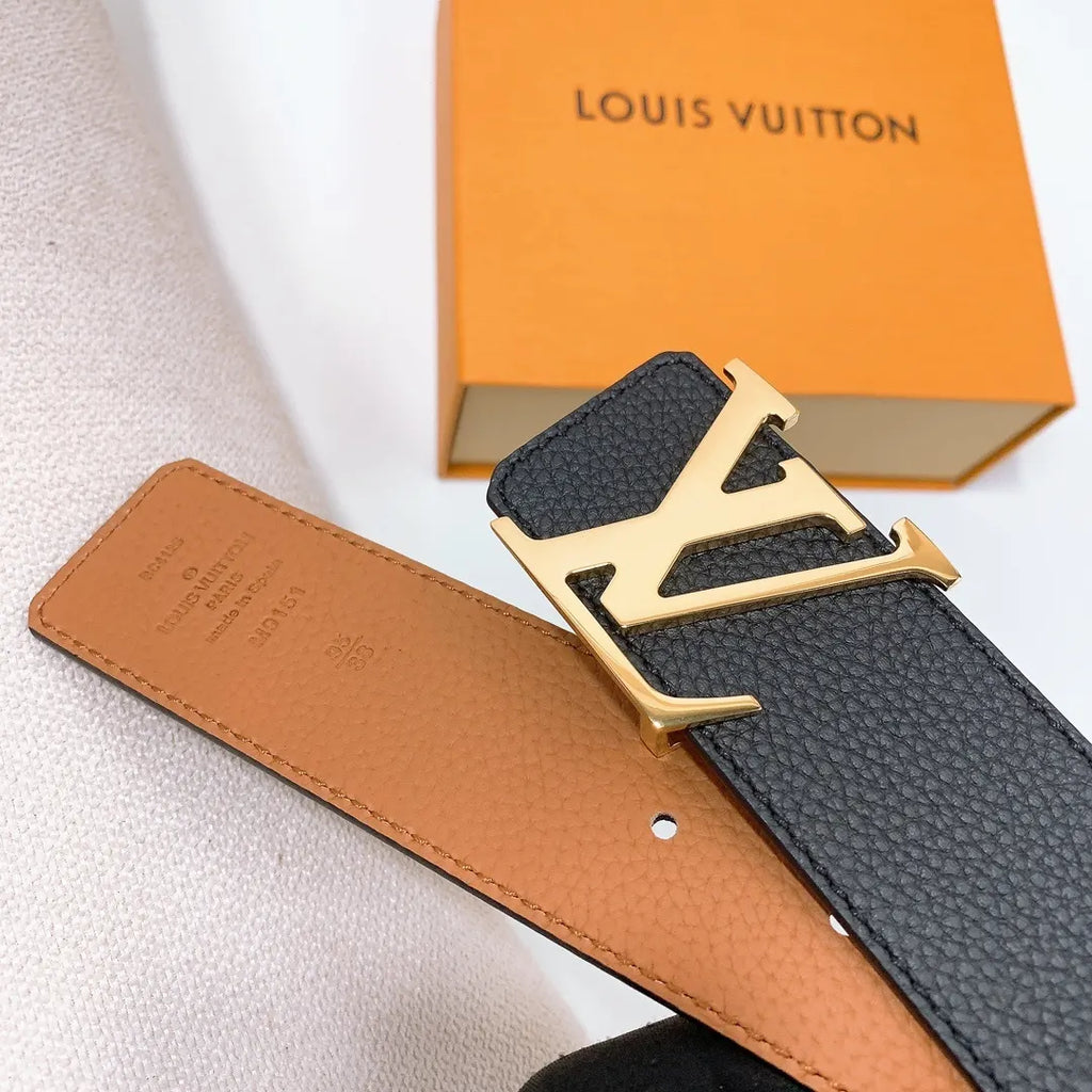 Louis Vuitton Black Leather Gold LV Initiales Belt - Hình 2