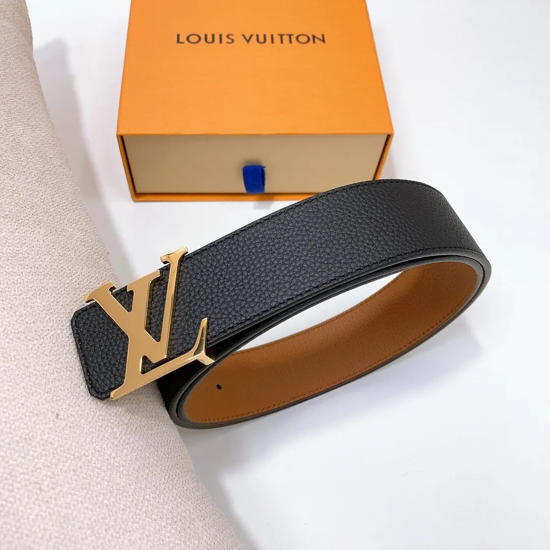 Louis Vuitton Black Leather Gold LV Initiales Belt - Hình 3