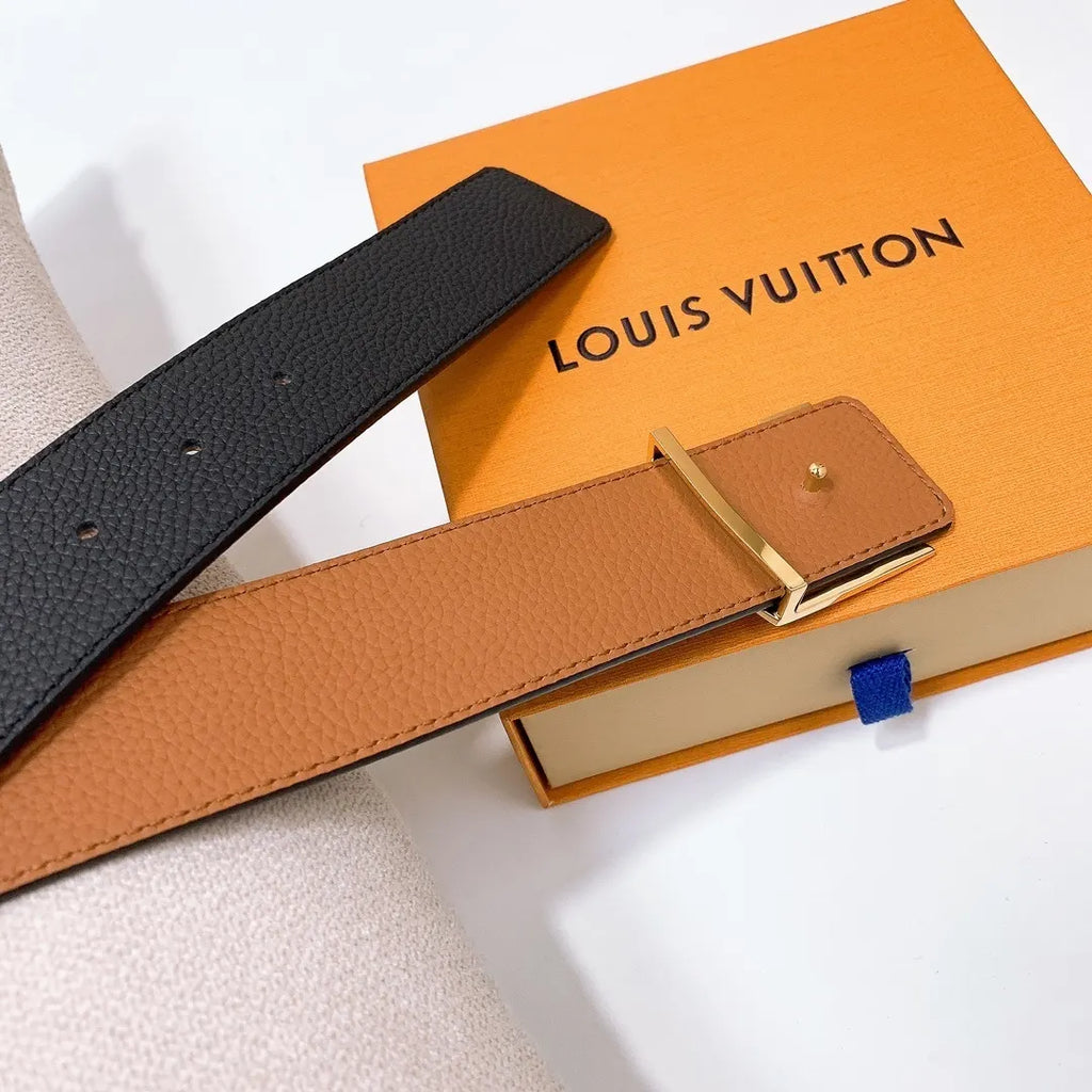 Louis Vuitton Black Leather Gold LV Initiales Belt - Hình 4