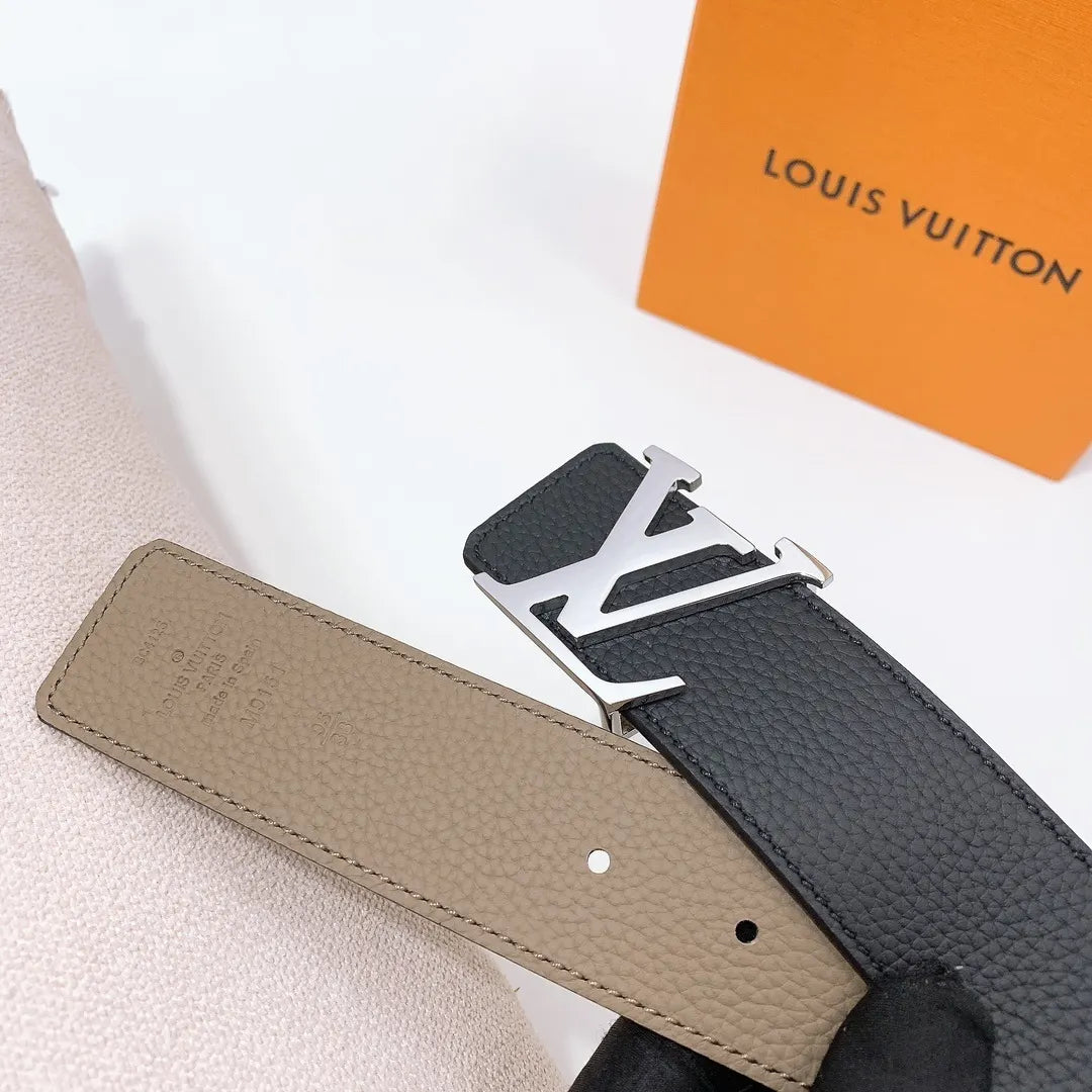 Louis Vuitton Black Leather Belt silver - Hình 2