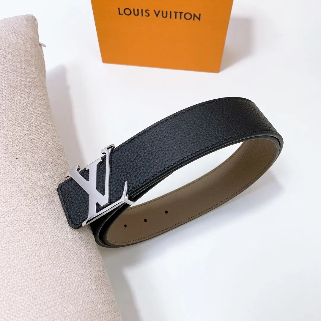Louis Vuitton Black Leather Belt silver - Hình 3